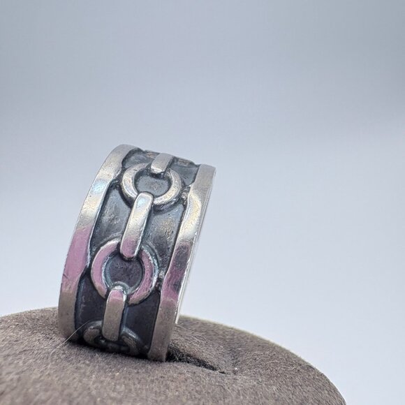 VTG Solid Sterling Silver 925 Interlocking Design Cigar Band Ring Size 10.5 - Picture 4 of 9